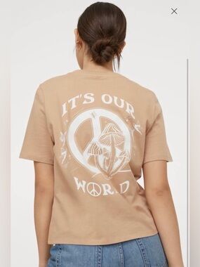 H&M Graphic Tee "It's Our World" in Tan